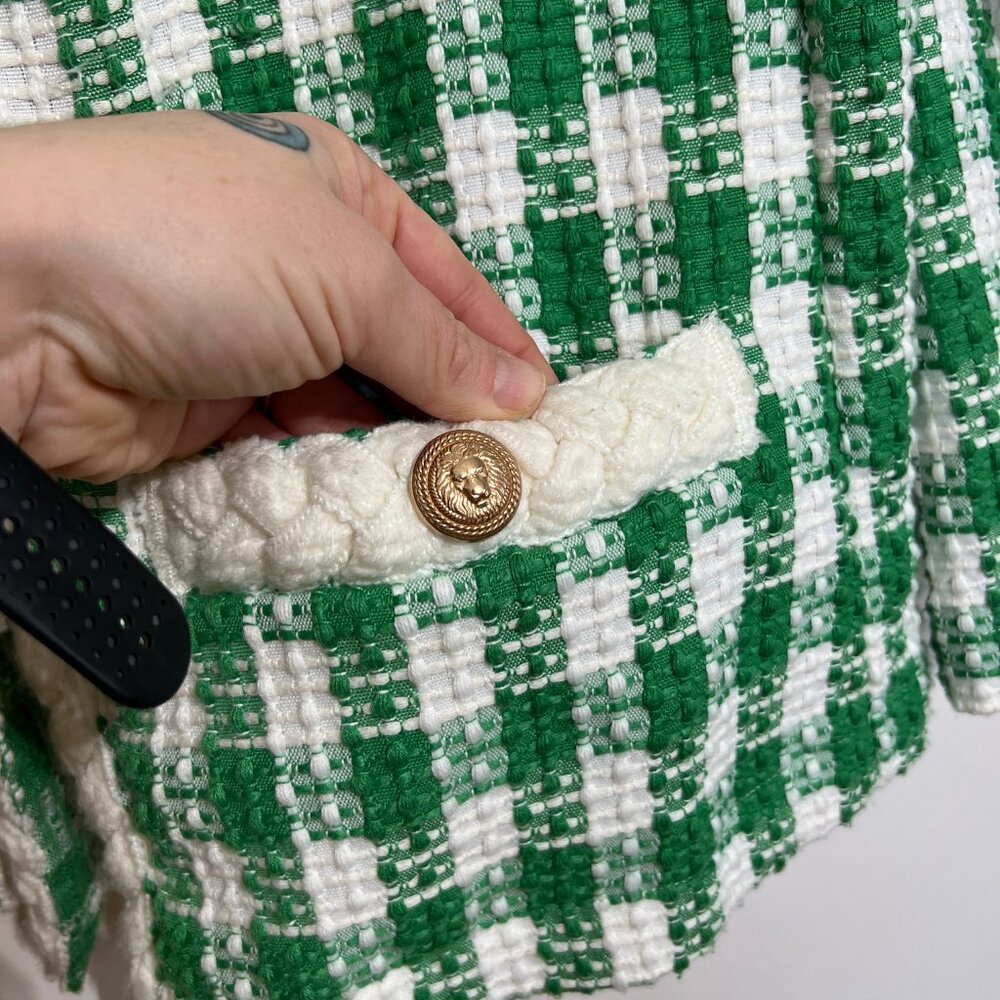 Tuckernuck Green and White Tweed Braided-Trim Blazer - Picture 6 of 8